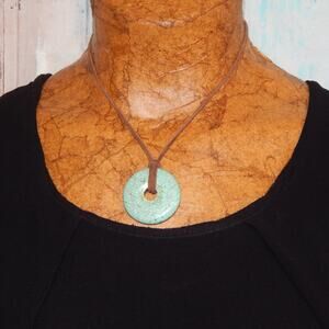 BoHo Artisan Turquoise Natural Stone Disk Necklace on Leather Cord